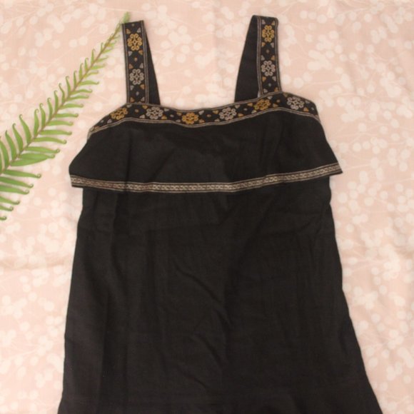 Madewell Embroidered Tier Linen Dress Black Small - Picture 7 of 9